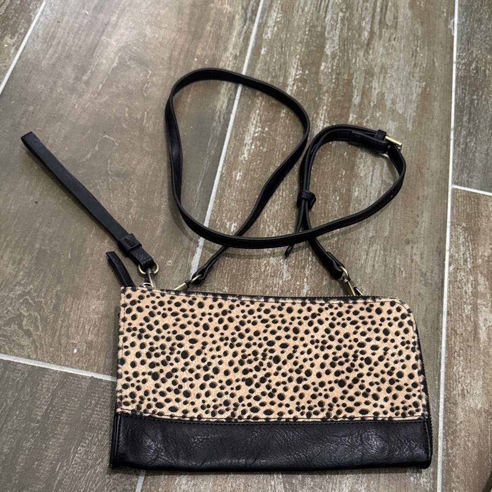 Joy Susan Black And Tan Spotted Clutch